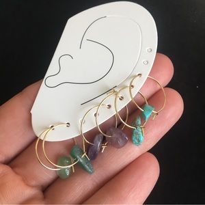 Mini Faux Gemstone Hoop Earrings